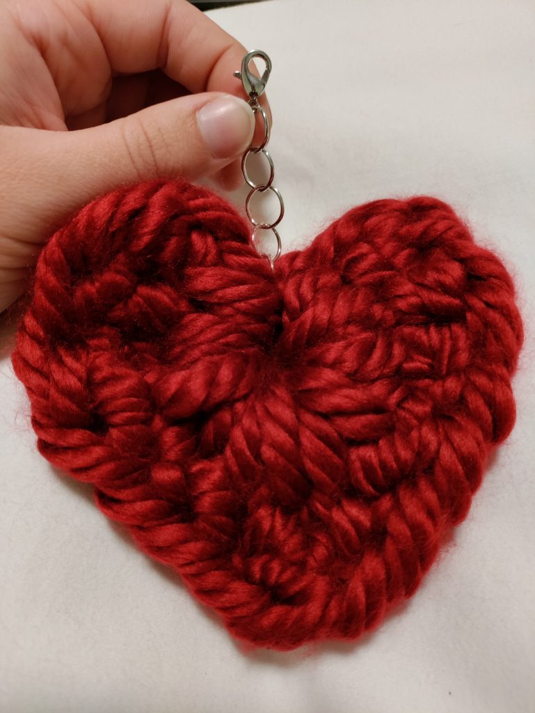 finished red crochet heart keychain